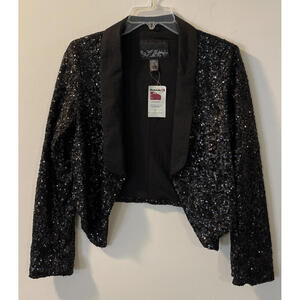 BKE Daytrip Womens Small Black Sequined Open Front Crop Style Cardigan NWT!A2917